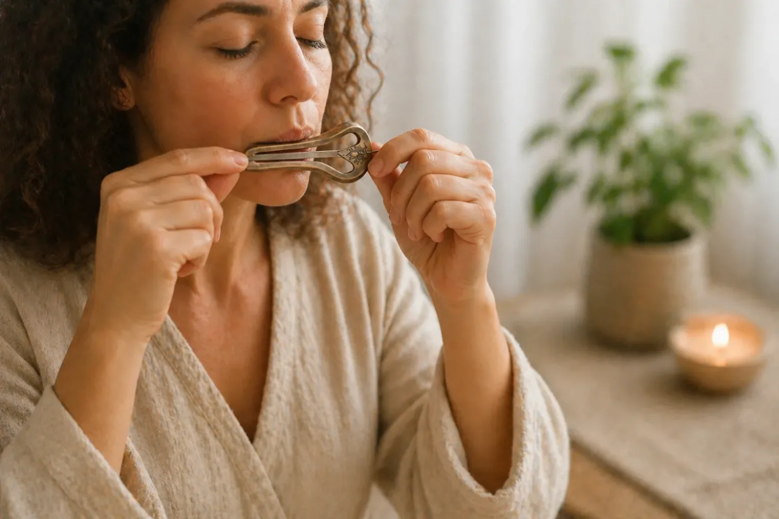 אישה מנגנת בנבל פה